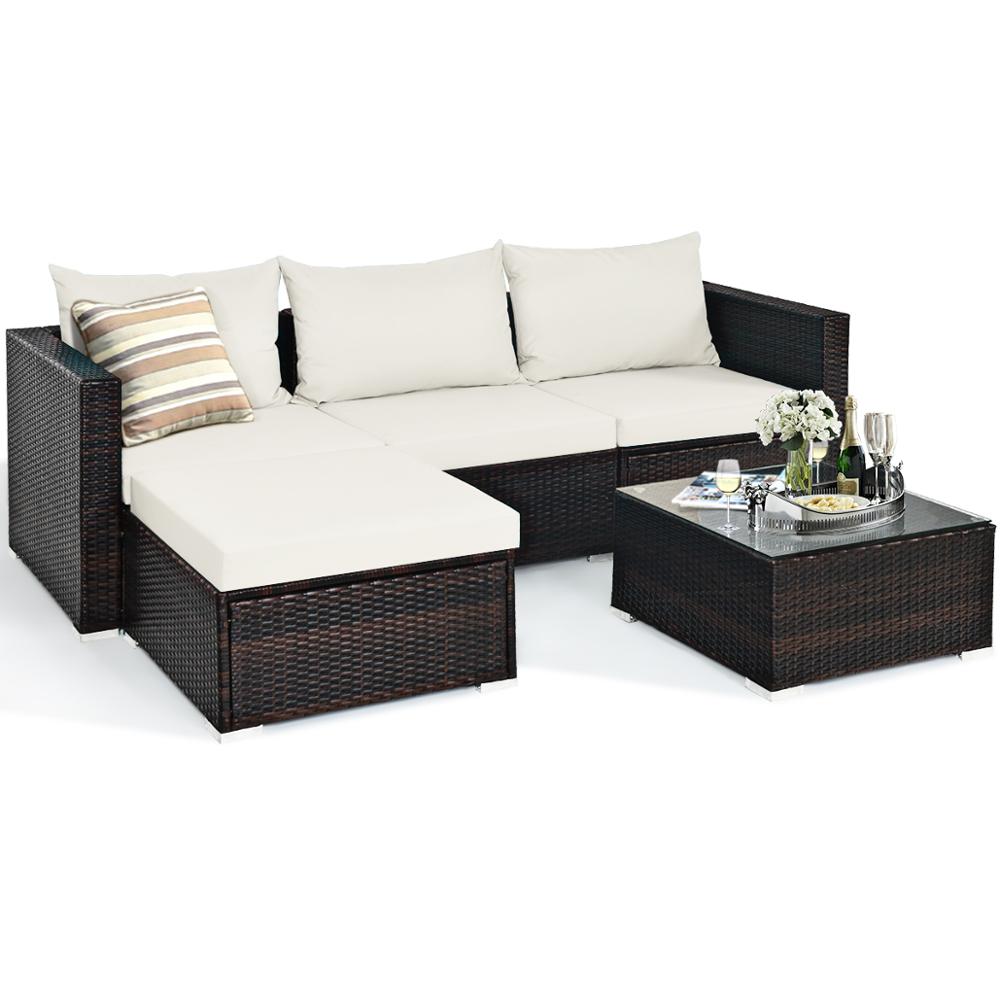 5PCS Sectional Patio Rattan Furniture Set