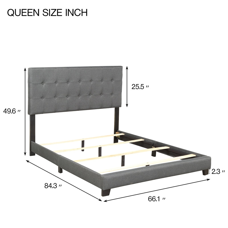 Upholstered Linen Stitch Tufted Platform Bed F/Q/K