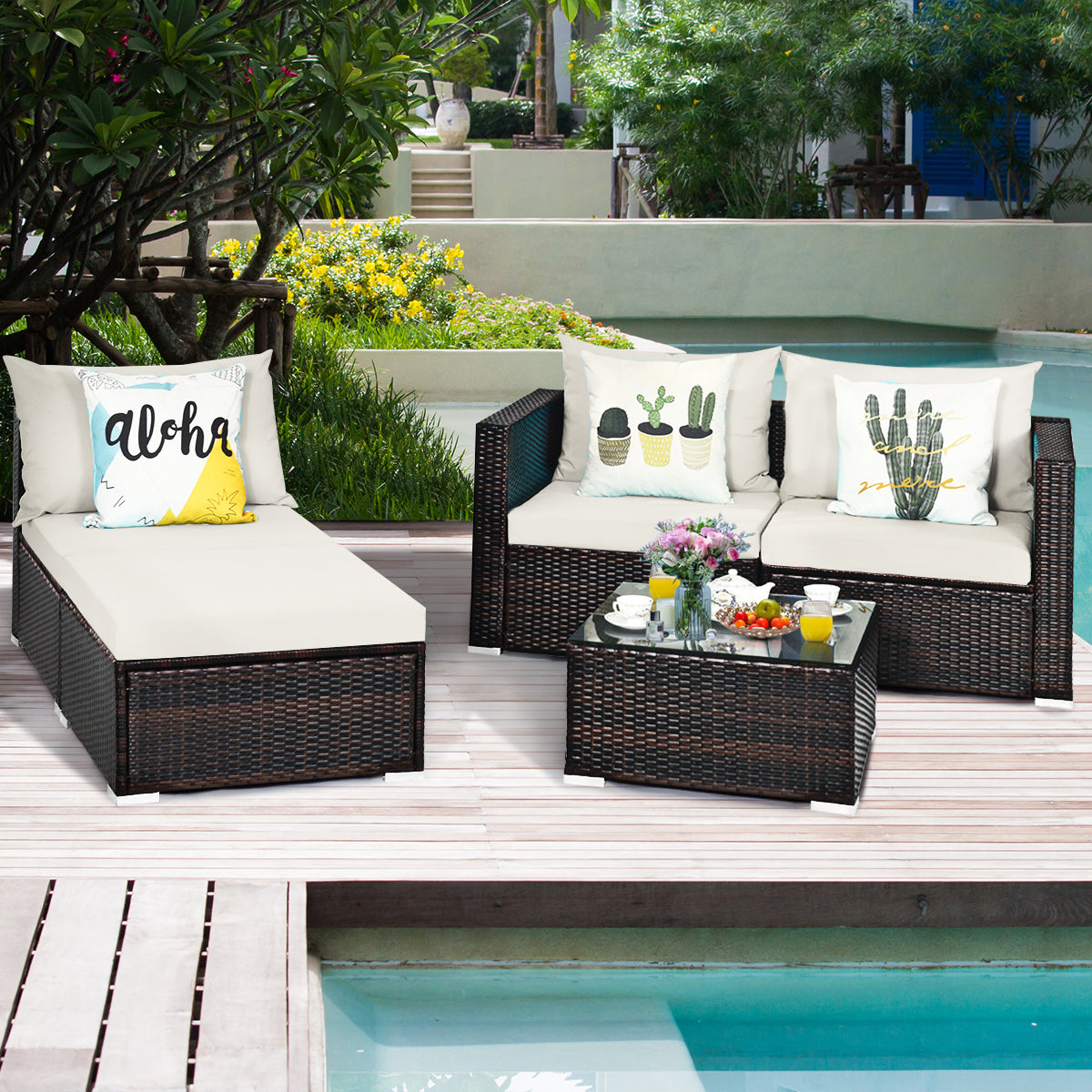 5PCS Sectional Patio Rattan Furniture Set