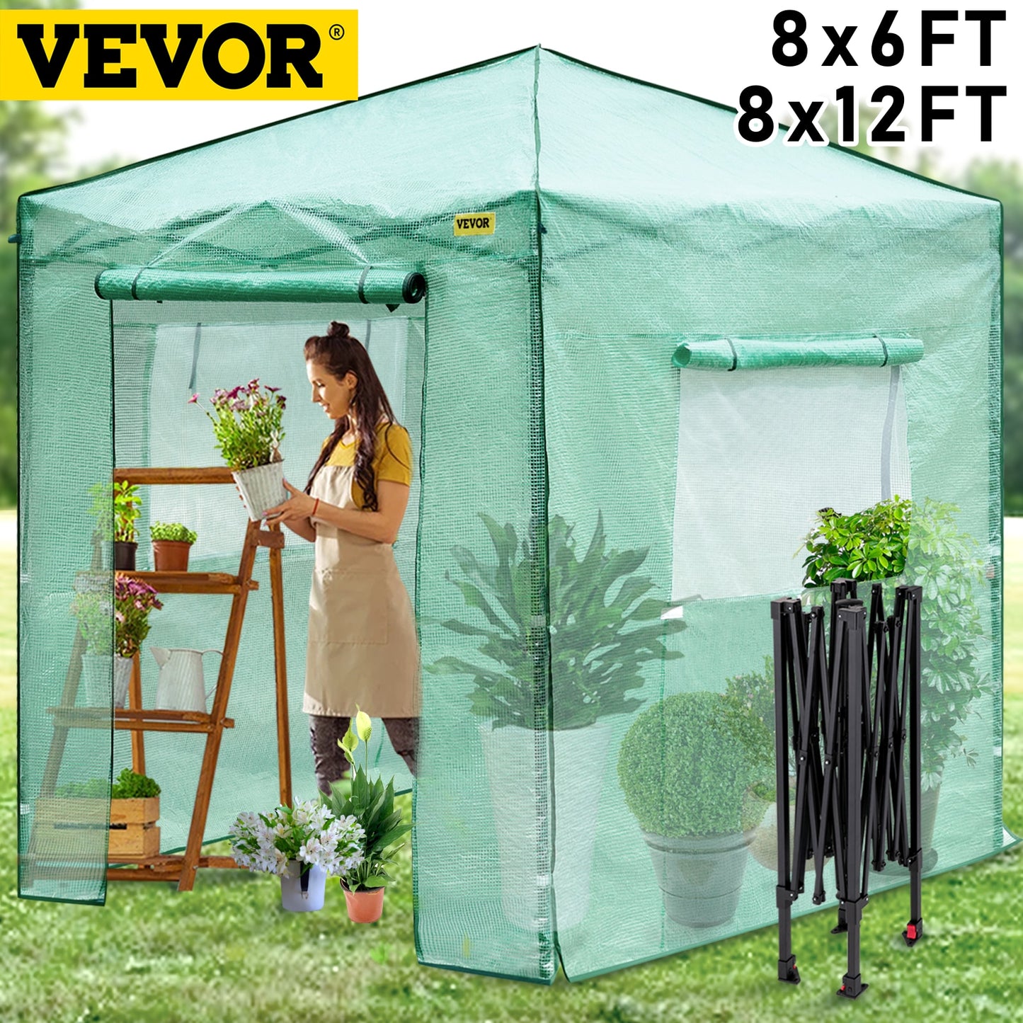 Portable Outdoor Garden Walk-in Greenhouse W/Roll-up Doors