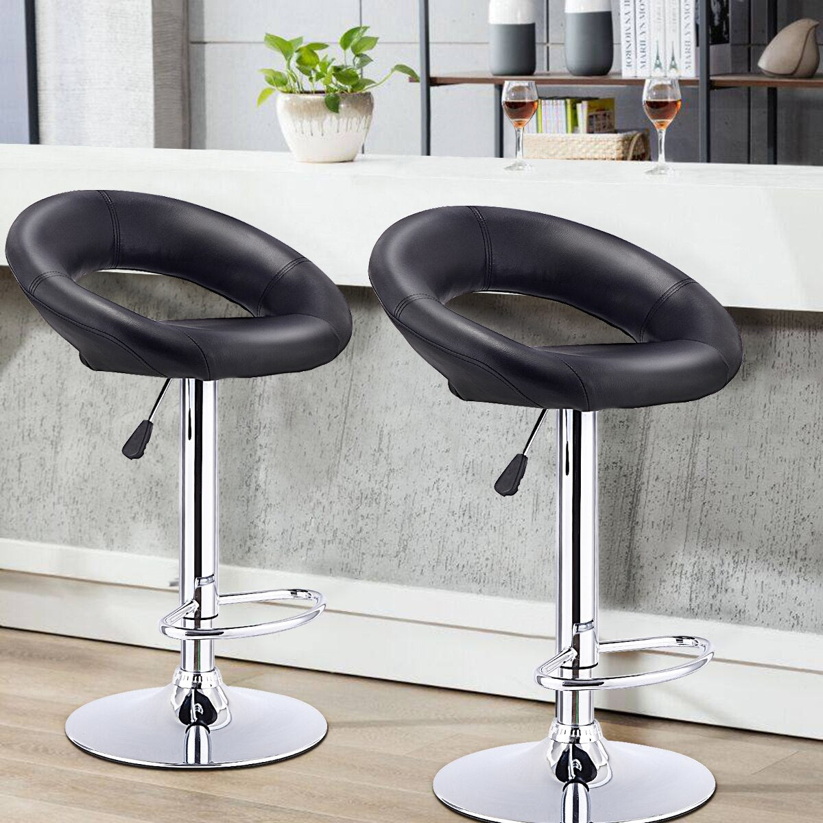 Set Of 2 Bar Stools Leather Swivel