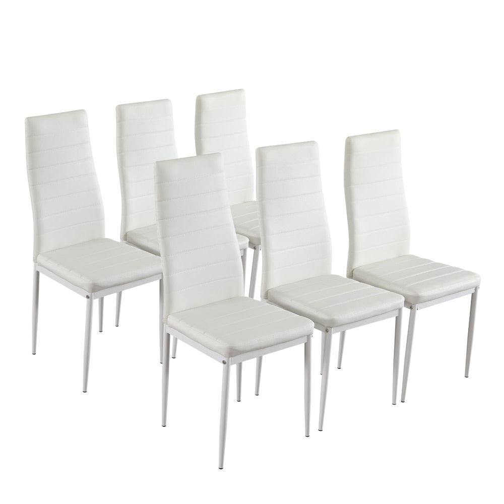 7pc Dining Glass Table Set w/Chairs White