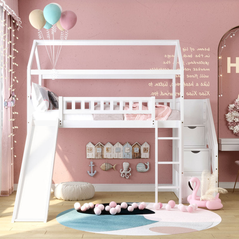 Twin Size Loft Bed with Slide Kids