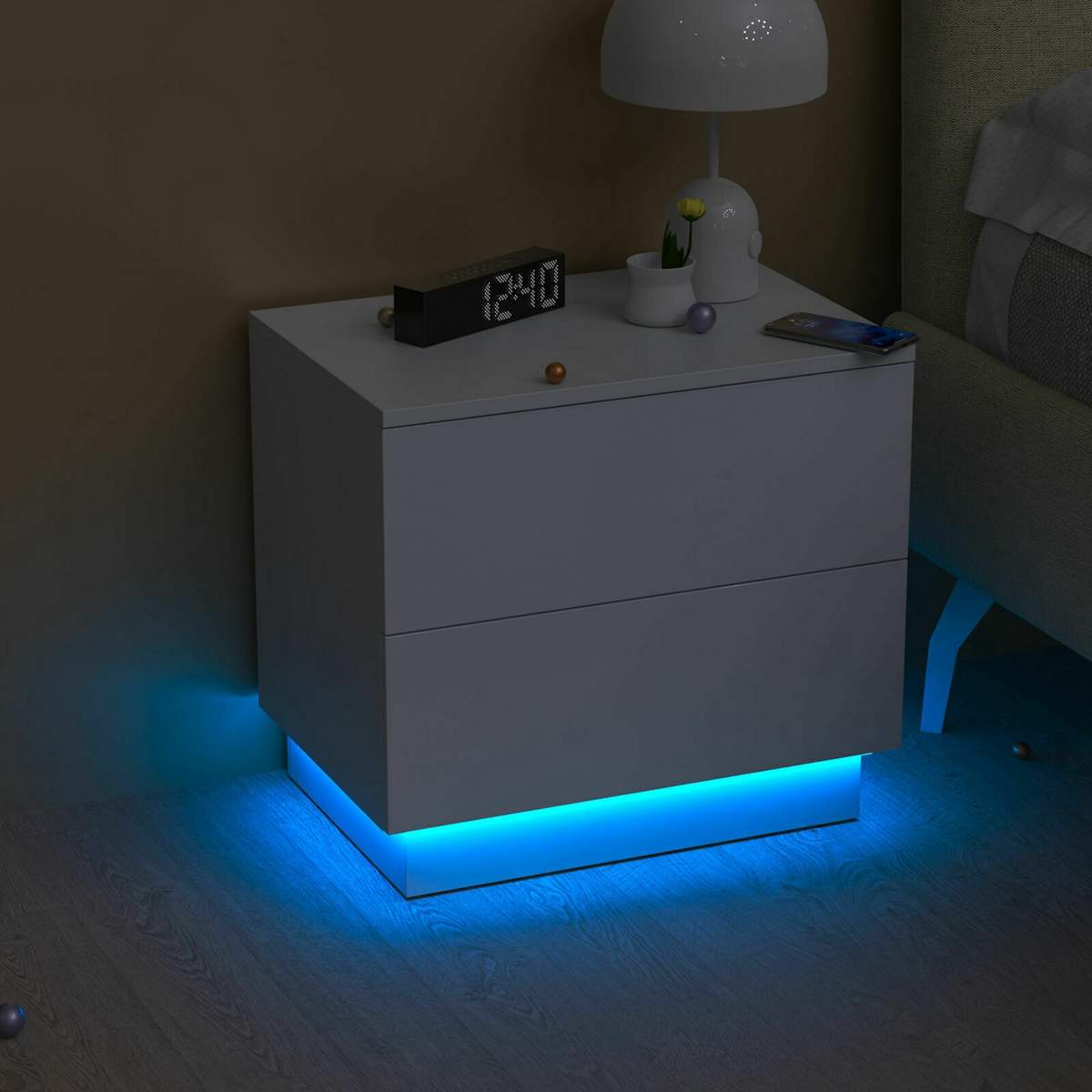 Modern LED Nightstand With 2 Drawers