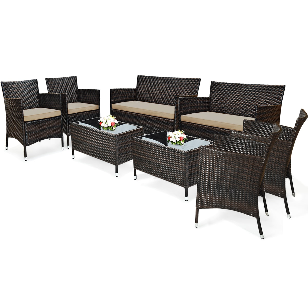 8PCS Rattan Patio Furniture Set with Cushions