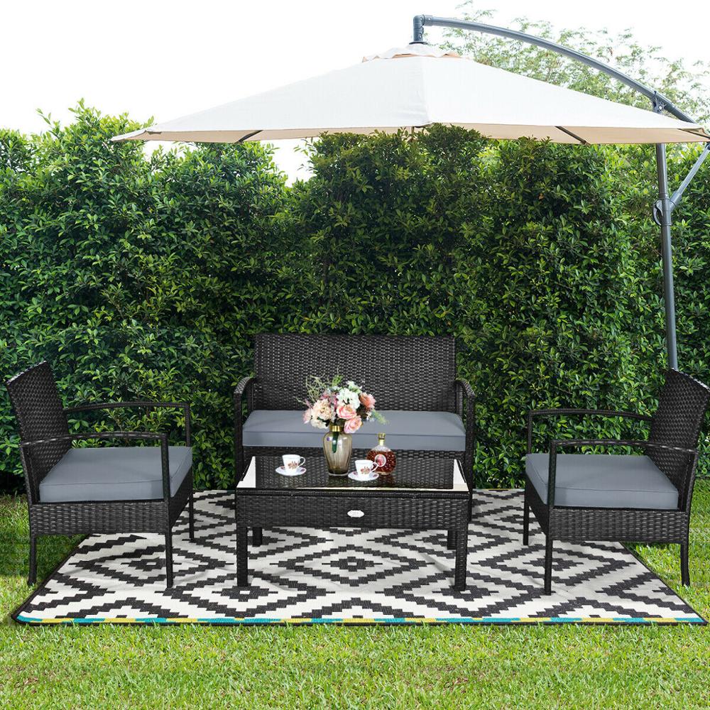 4PCS Outdoor Patio Rattan Furniture Set