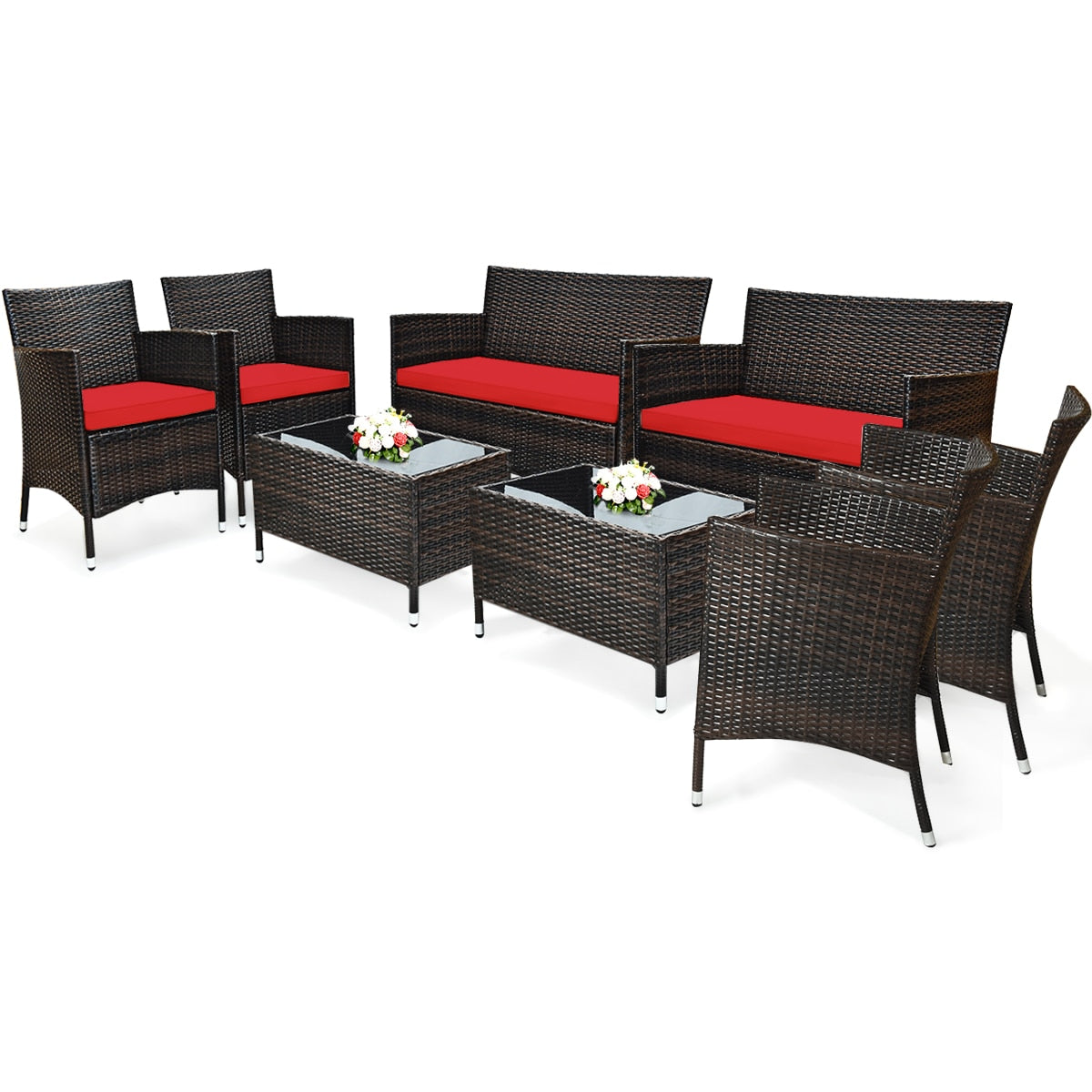 8PCS Rattan Patio Furniture Set with Cushions