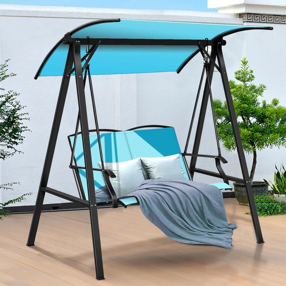 Outdoor 2-Seat Swing Loveseat w/Canopy