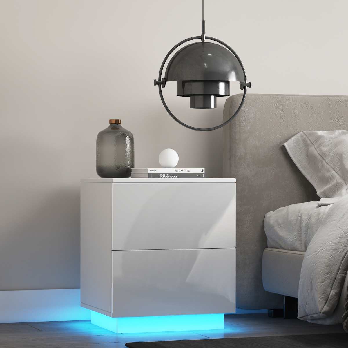 Modern LED Nightstand With 2 Drawers