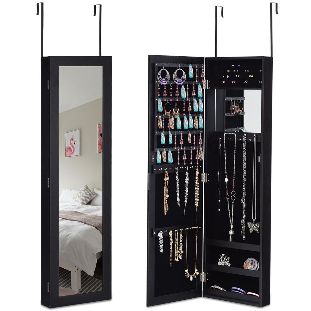 Wall Door Mounted Mirrored Jewelry Cabinet Armoire