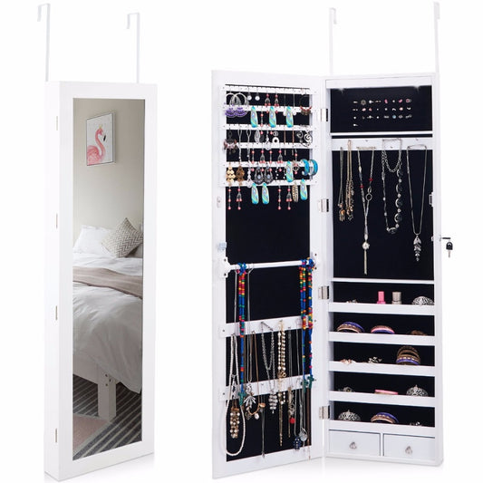 Wall Door Mounted Mirror Jewelry Cabinet