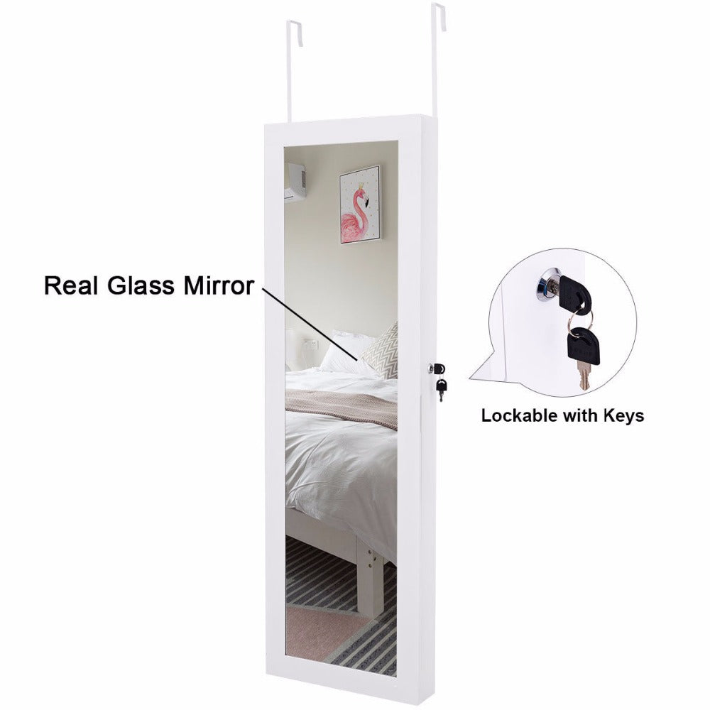 Wall Door Mounted Mirror Jewelry Cabinet