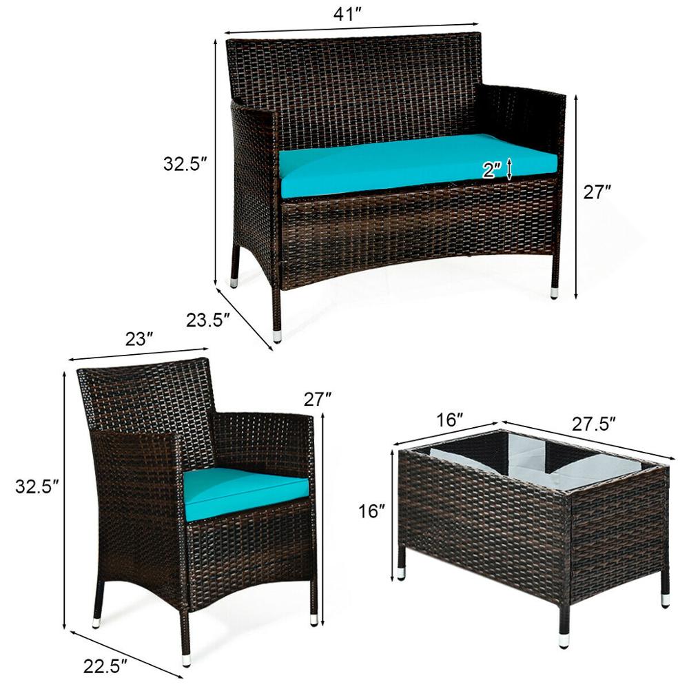 4PCS Rattan Cushioned Patio Furniture Set