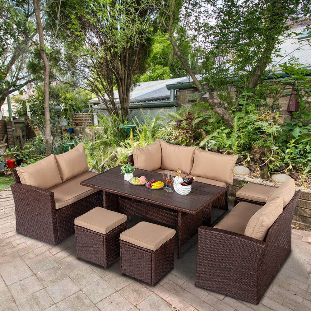 8Pcs Outdoor Rattan Patio Set with Cushions