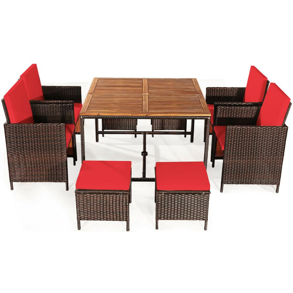 9PCS Patio Rattan Cushioned Dining Set