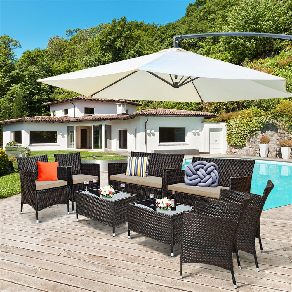 8PCS Rattan Patio Furniture Set with Cushions