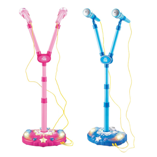 Toy Double Microphone W/Light and Adjustable Stand