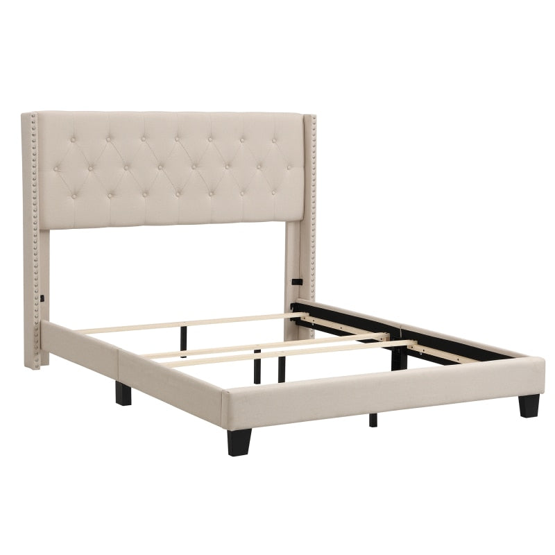 Linen Upholstered Platform Bed with Classic Headboard