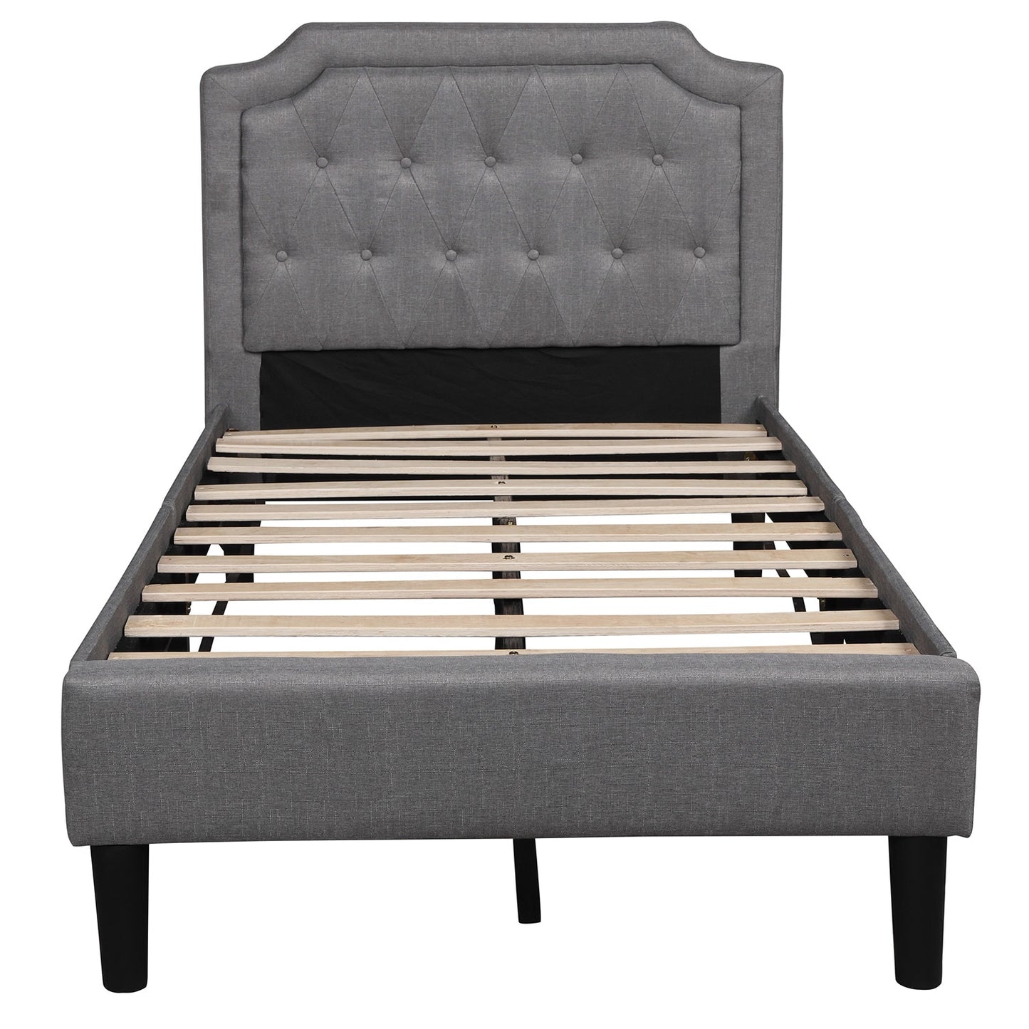 Upholstered Platform Bed, Twin Size, Gray