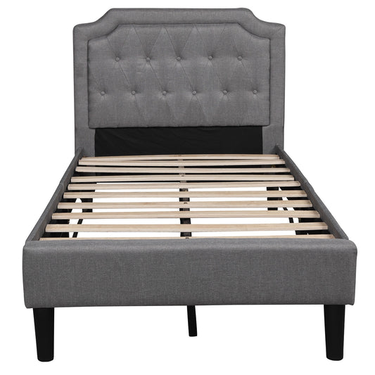 Upholstered Platform Bed, Twin Size, Gray