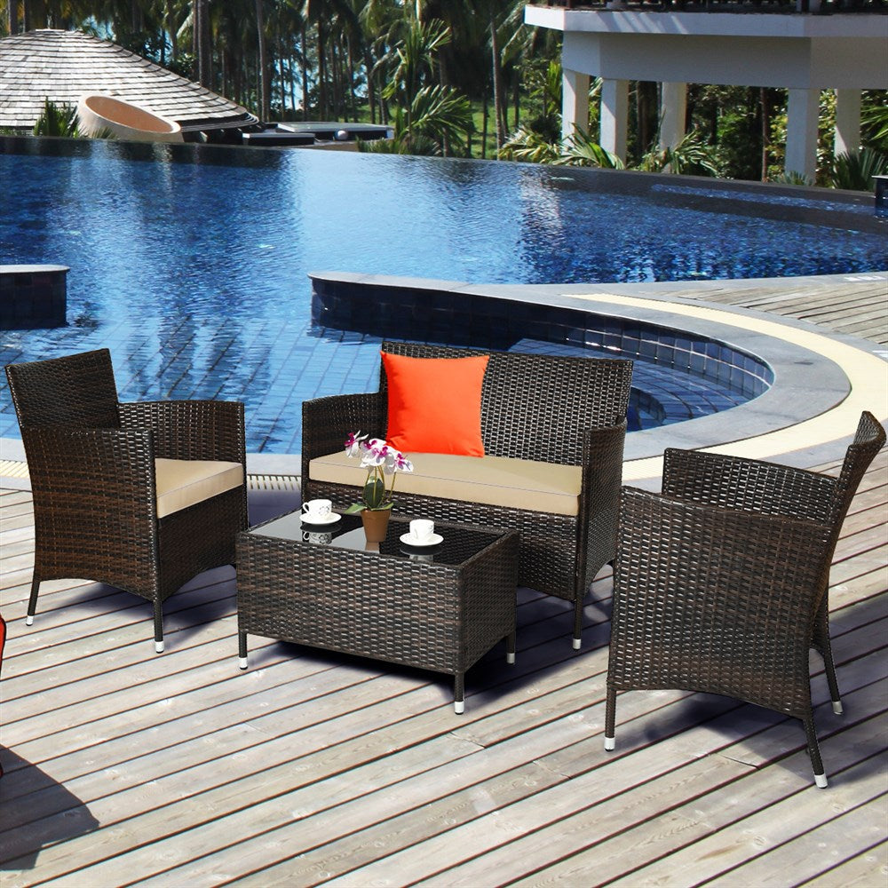 8PCS Rattan Patio Furniture Set with Cushions