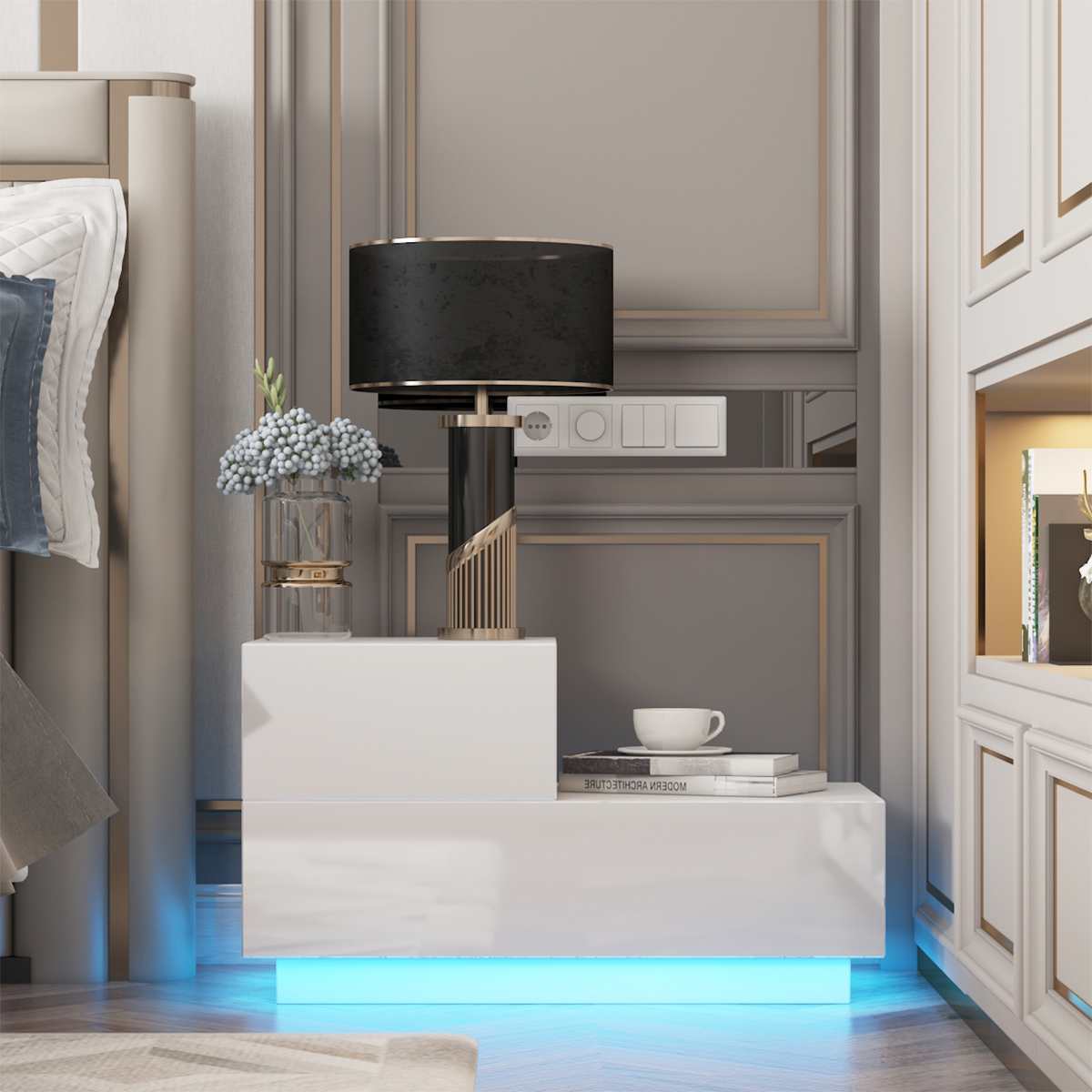 Luxury LED Table Nightstand of 2 Drawers