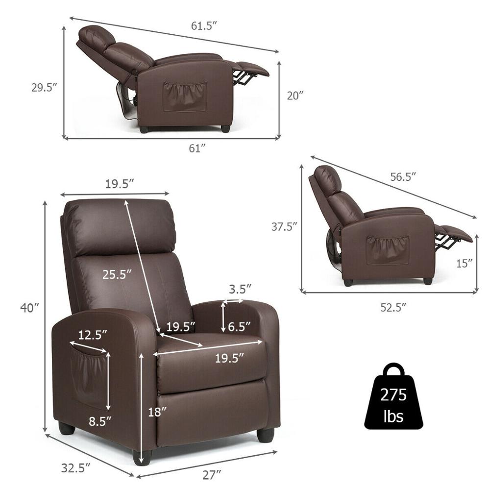 Massage Recliner Chair Seat w/ Footrest Brown