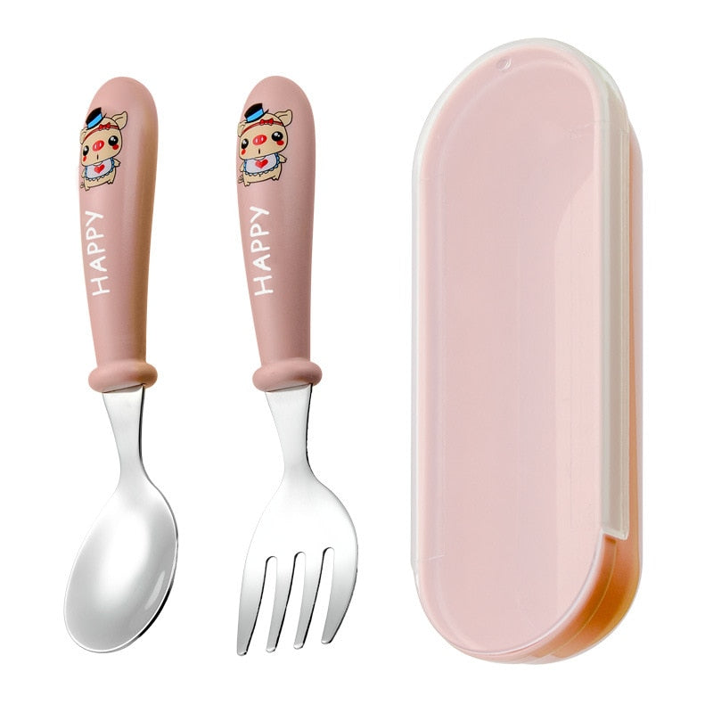 Infant Toddler Tableware Fork and Spoon w/Box