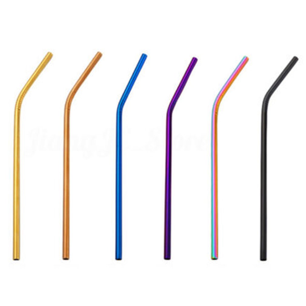 50pcs Titanium-Plated Colored Metal Straws Set