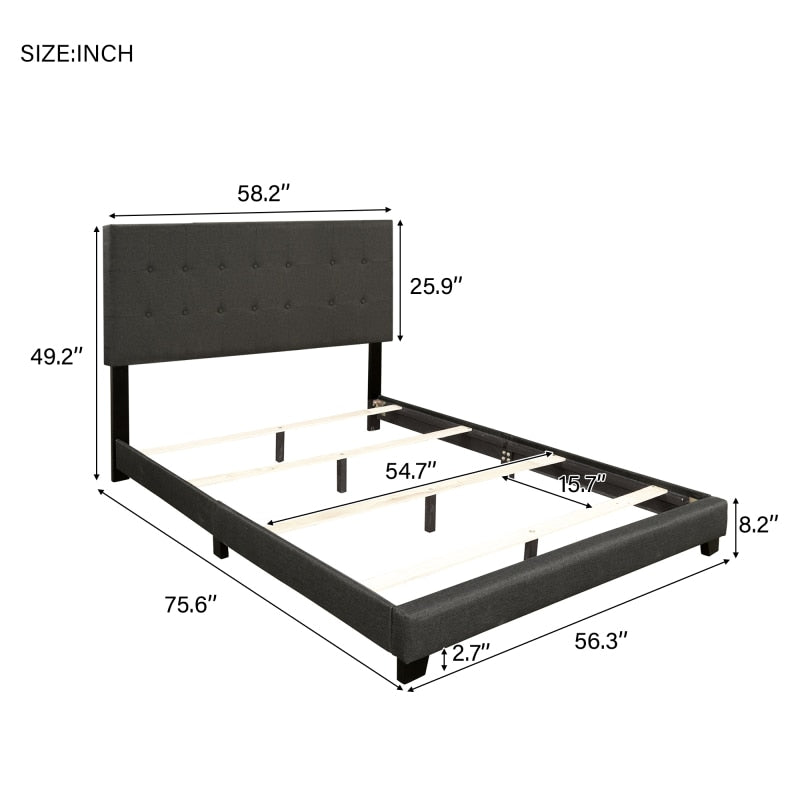 Full Size Upholstered Bed Frame Gray