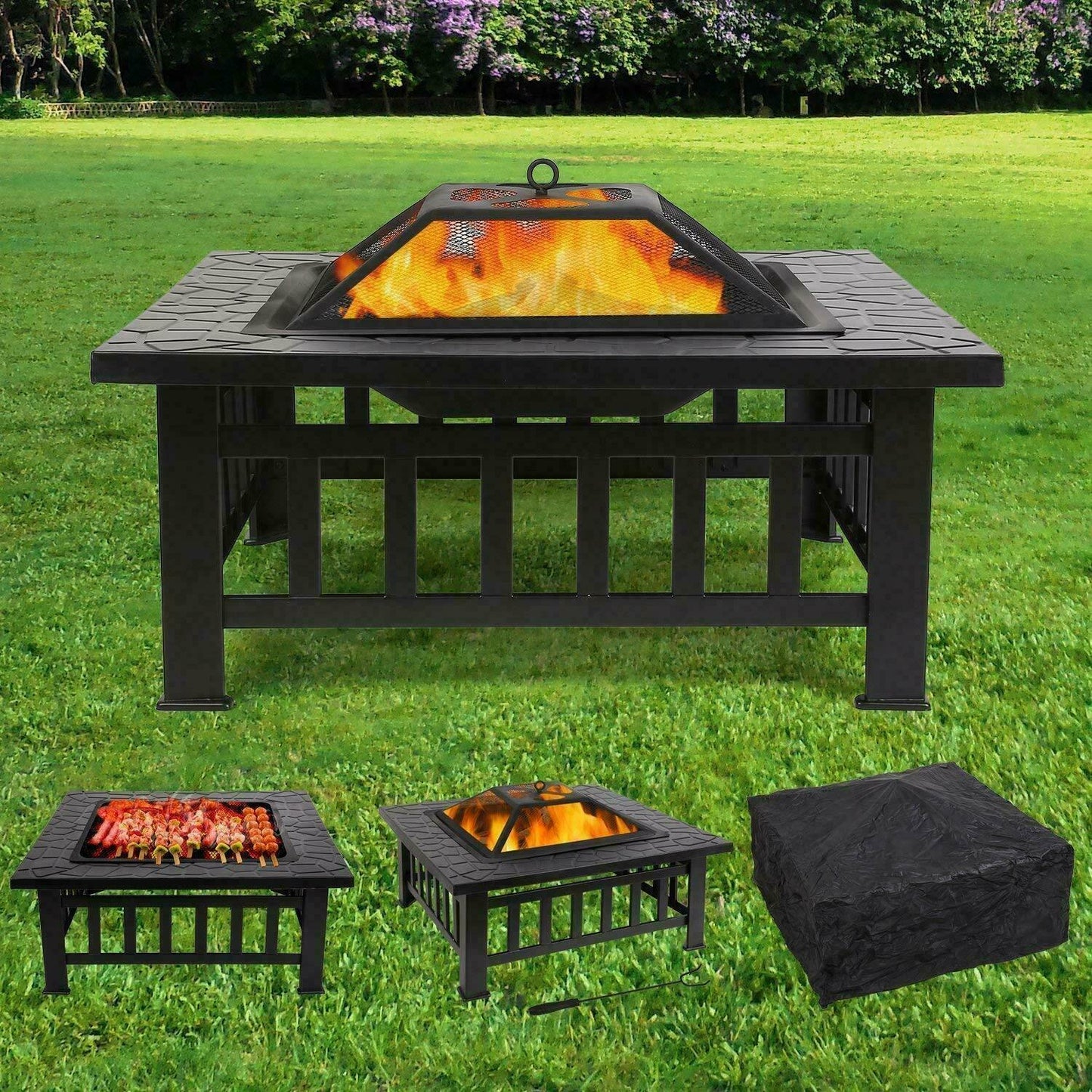 3in1 Square Wood Burning Patio Firepit