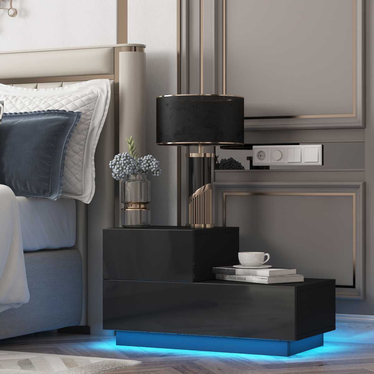 Luxury LED Table Nightstand of 2 Drawers