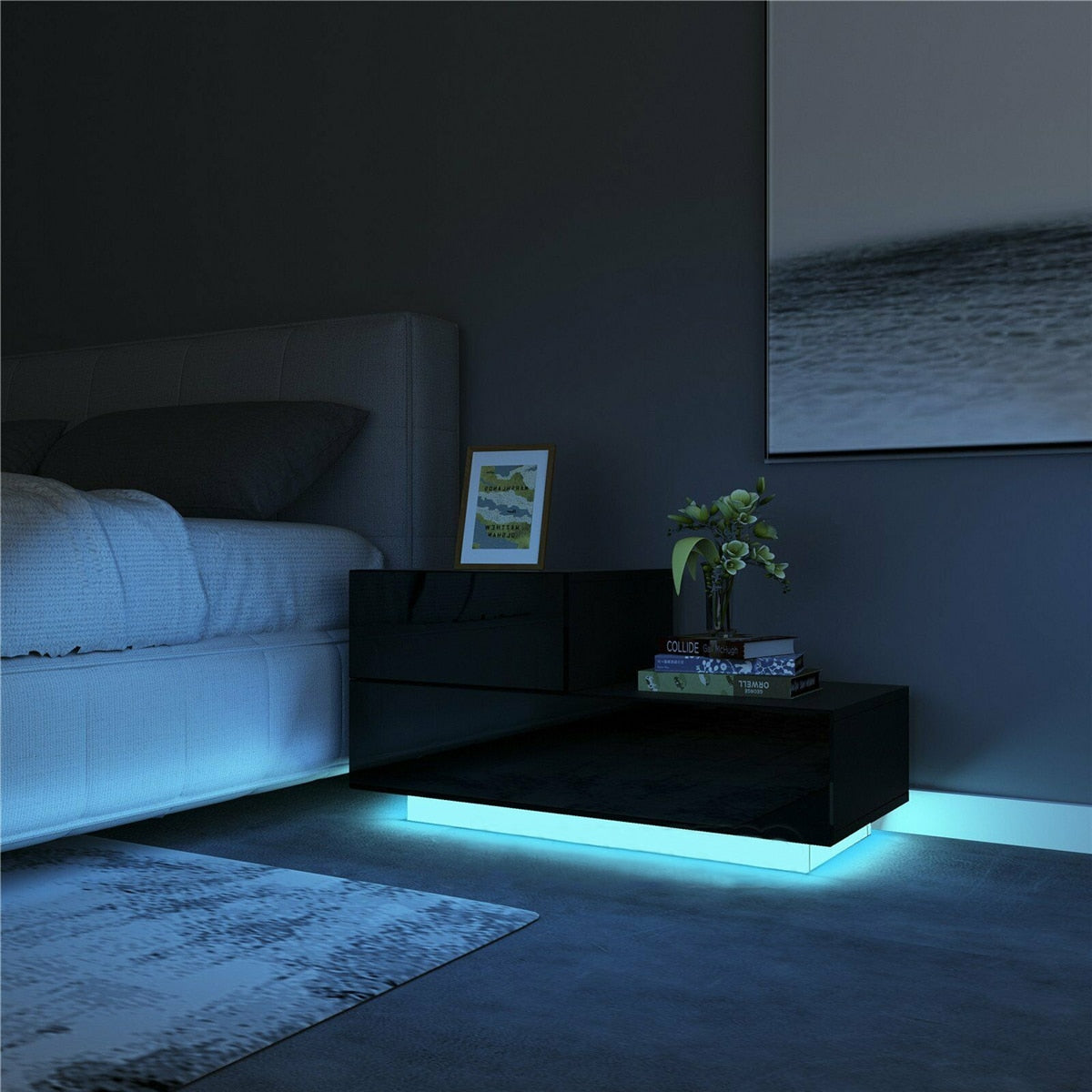 Modern LED Bedroom Nightstand Storage