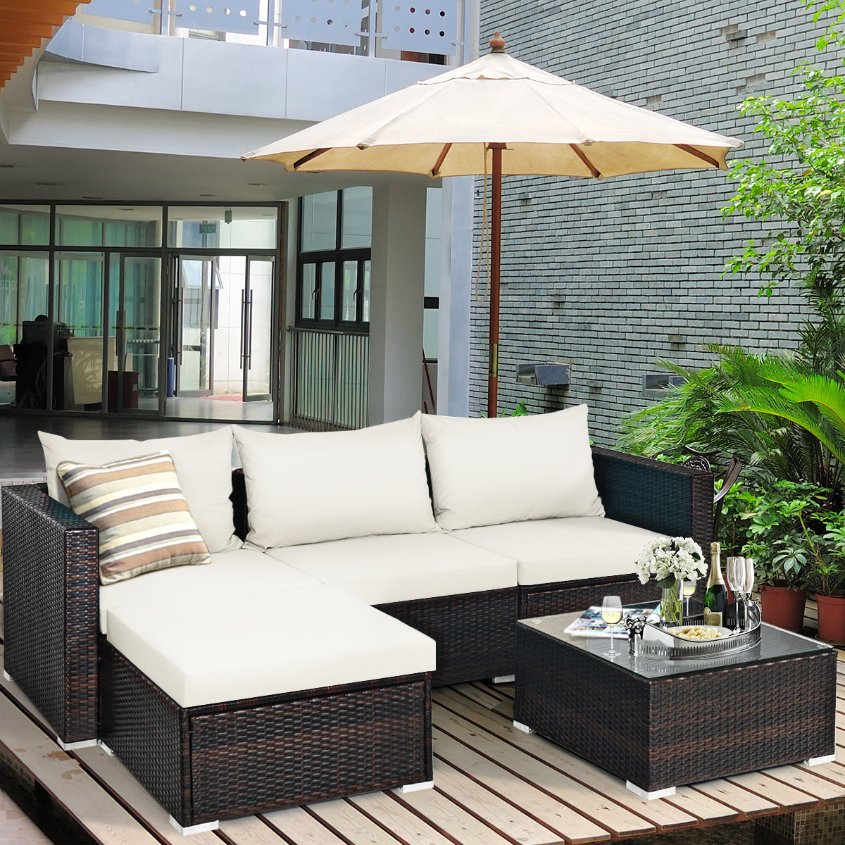 5PCS Sectional Patio Rattan Furniture Set