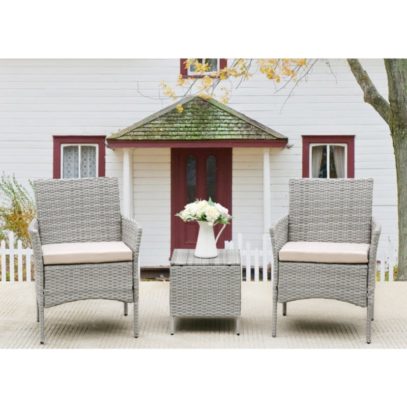 3Pc Rattan Wicker Patio Furniture Set w/Cushions