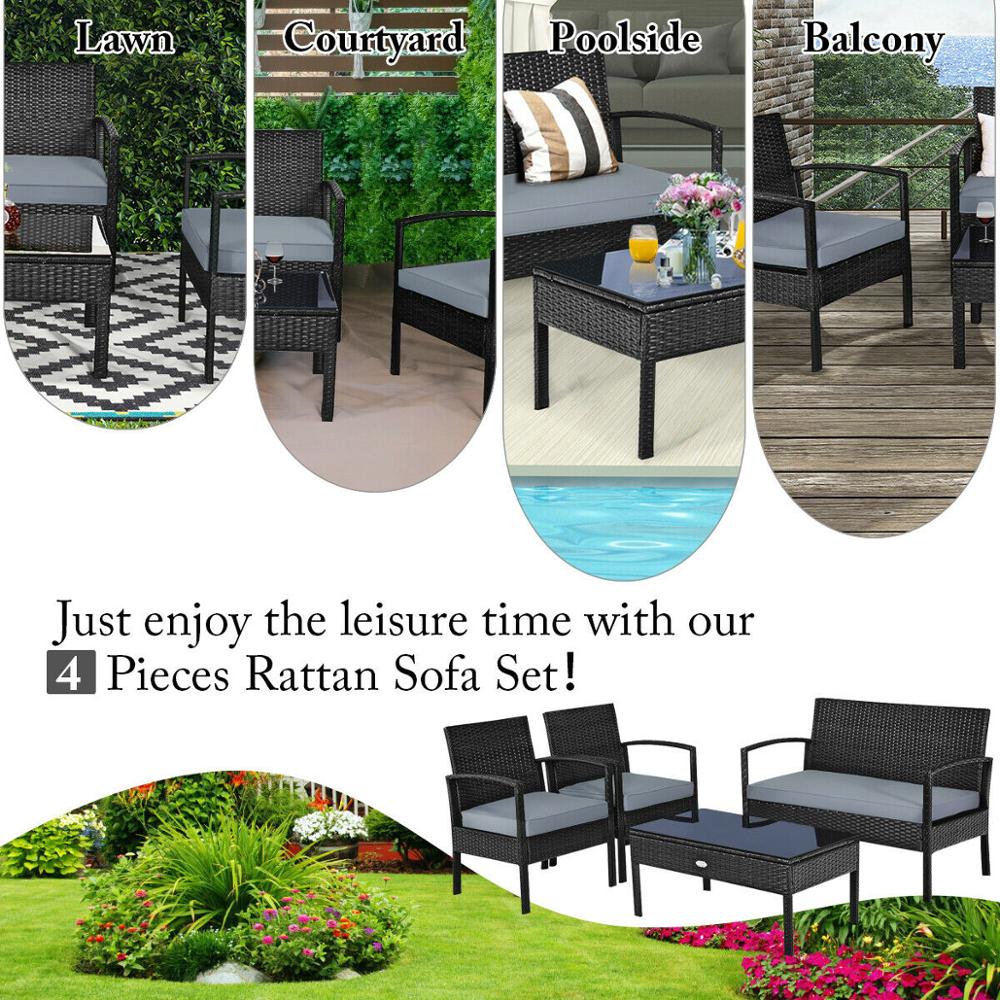 4PCS Outdoor Patio Rattan Furniture Set