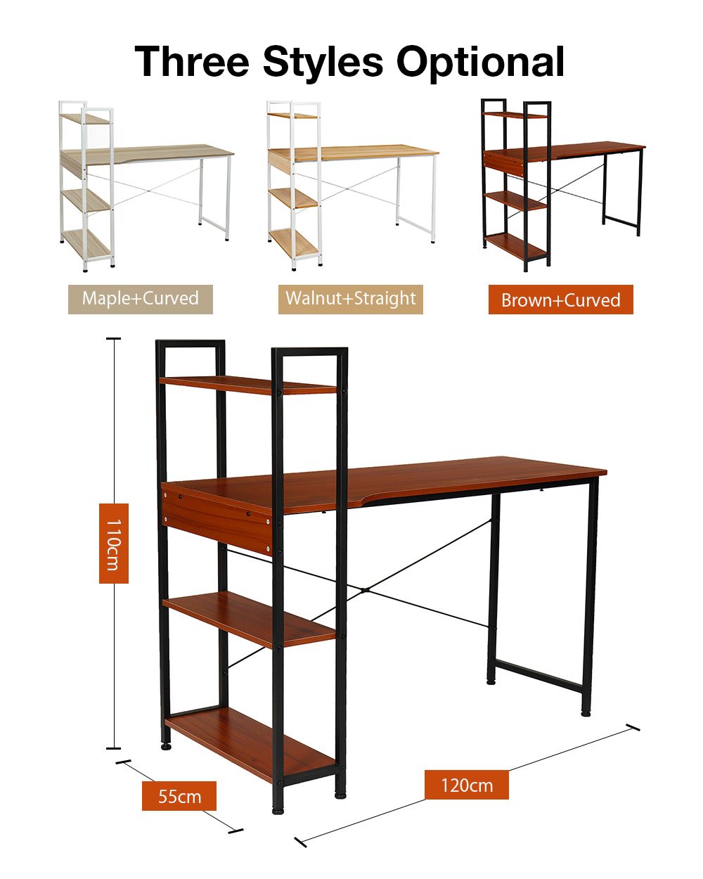 Modern Desks with 4 Tiers Bookshelf