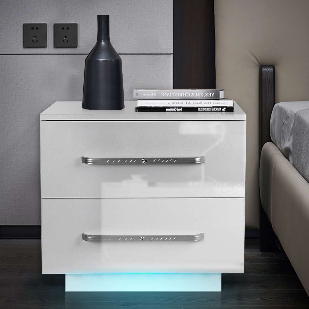 LED Bedside Nightstand With 2 Drawer