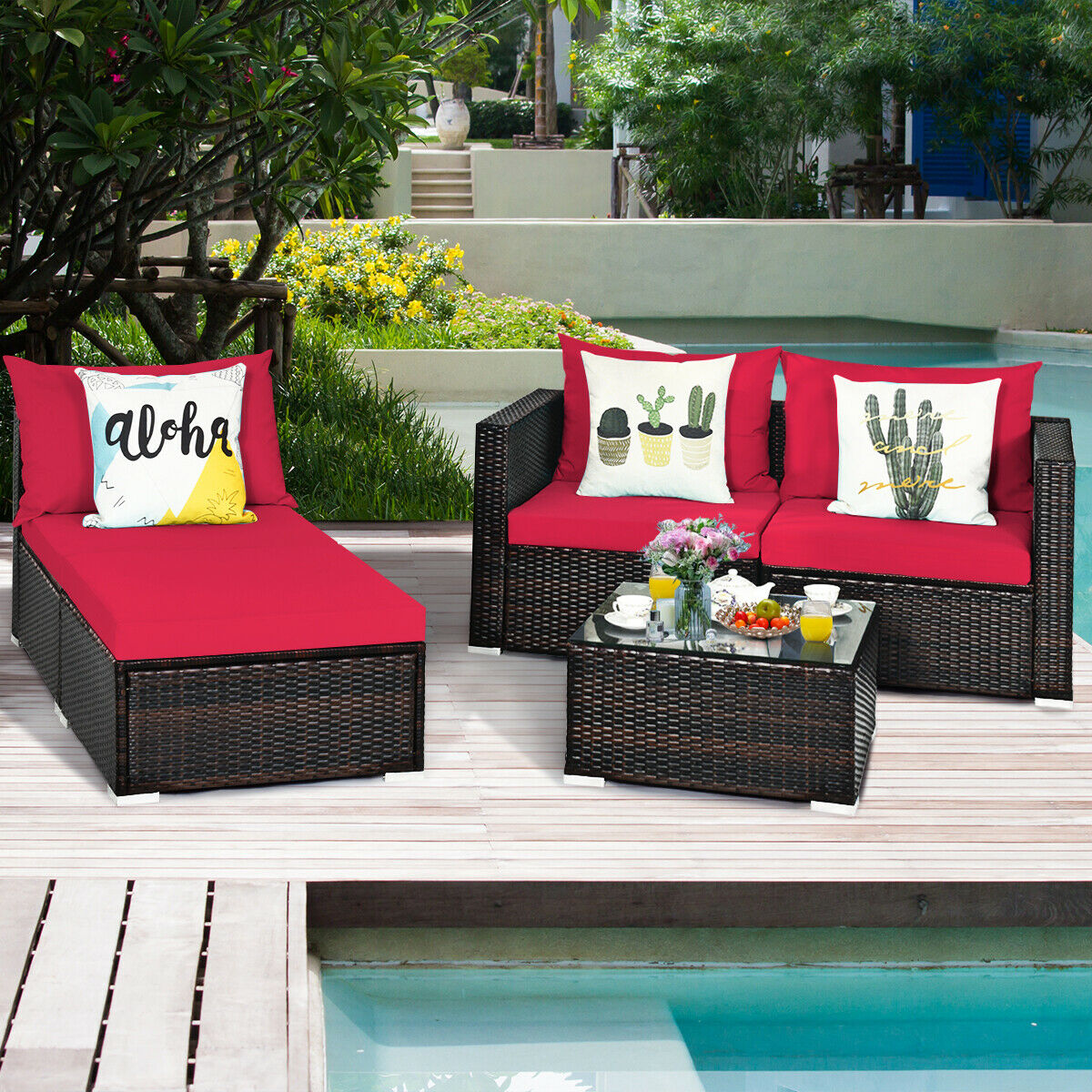 5PCS Sectional Patio Rattan Furniture Set