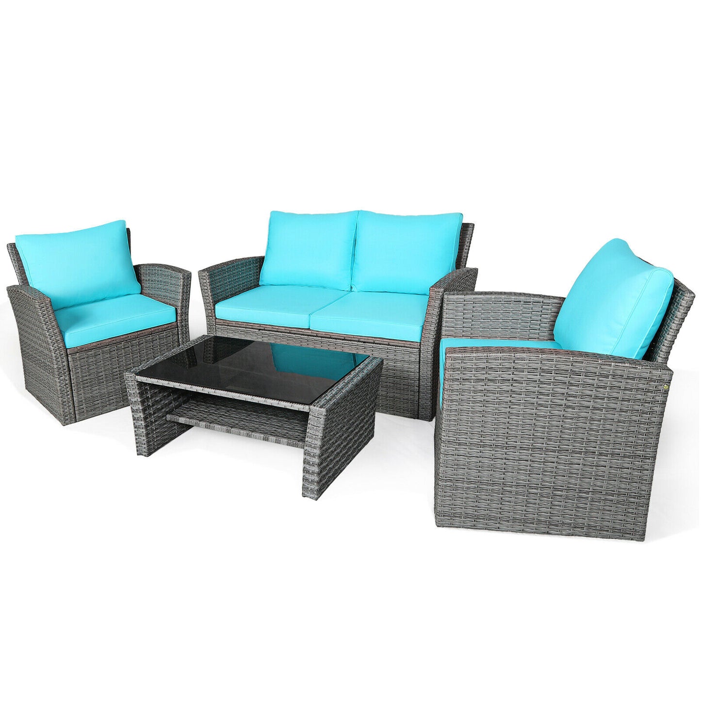 4PCS Patio Rattan Furniture Set W/Storage Shelf