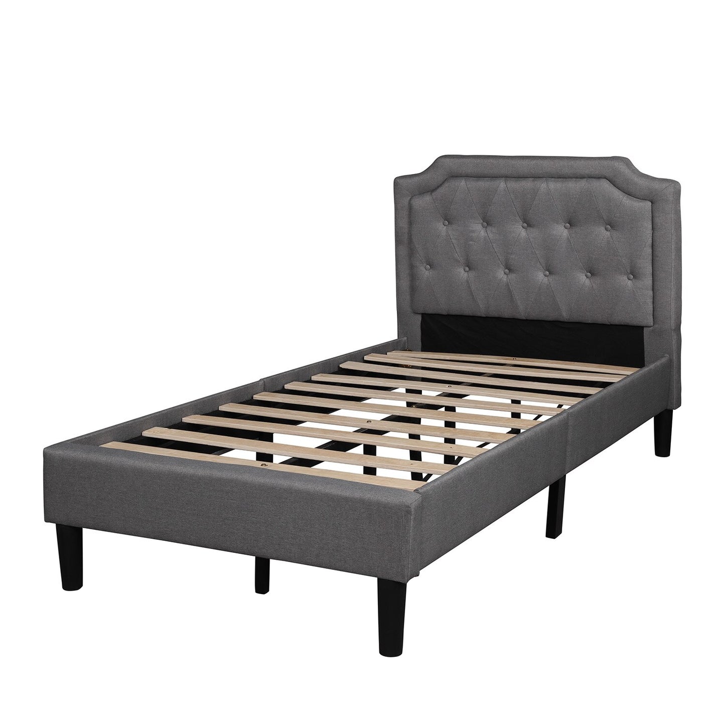 Upholstered Platform Bed, Twin Size, Gray