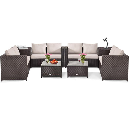 8PCS Outdoor Patio Cushioned Rattan Furniture Set