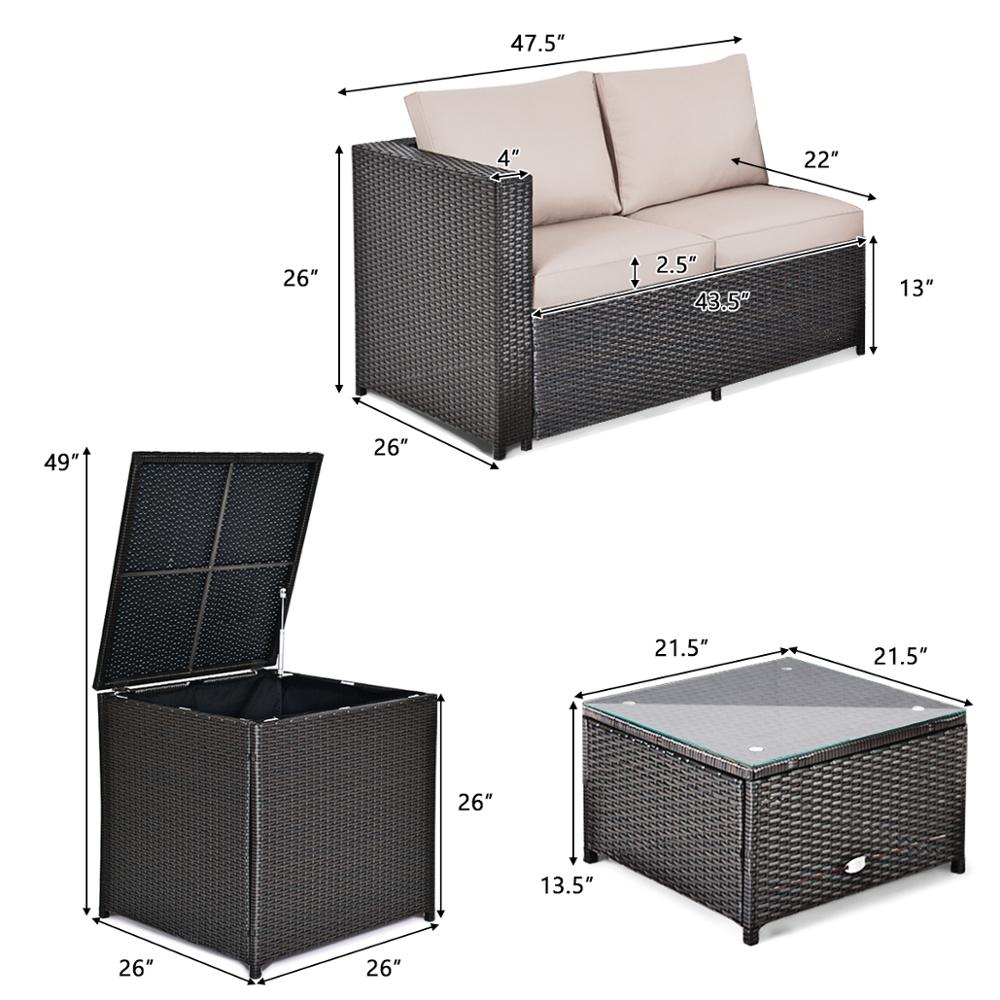 8PCS Outdoor Patio Cushioned Rattan Furniture Set