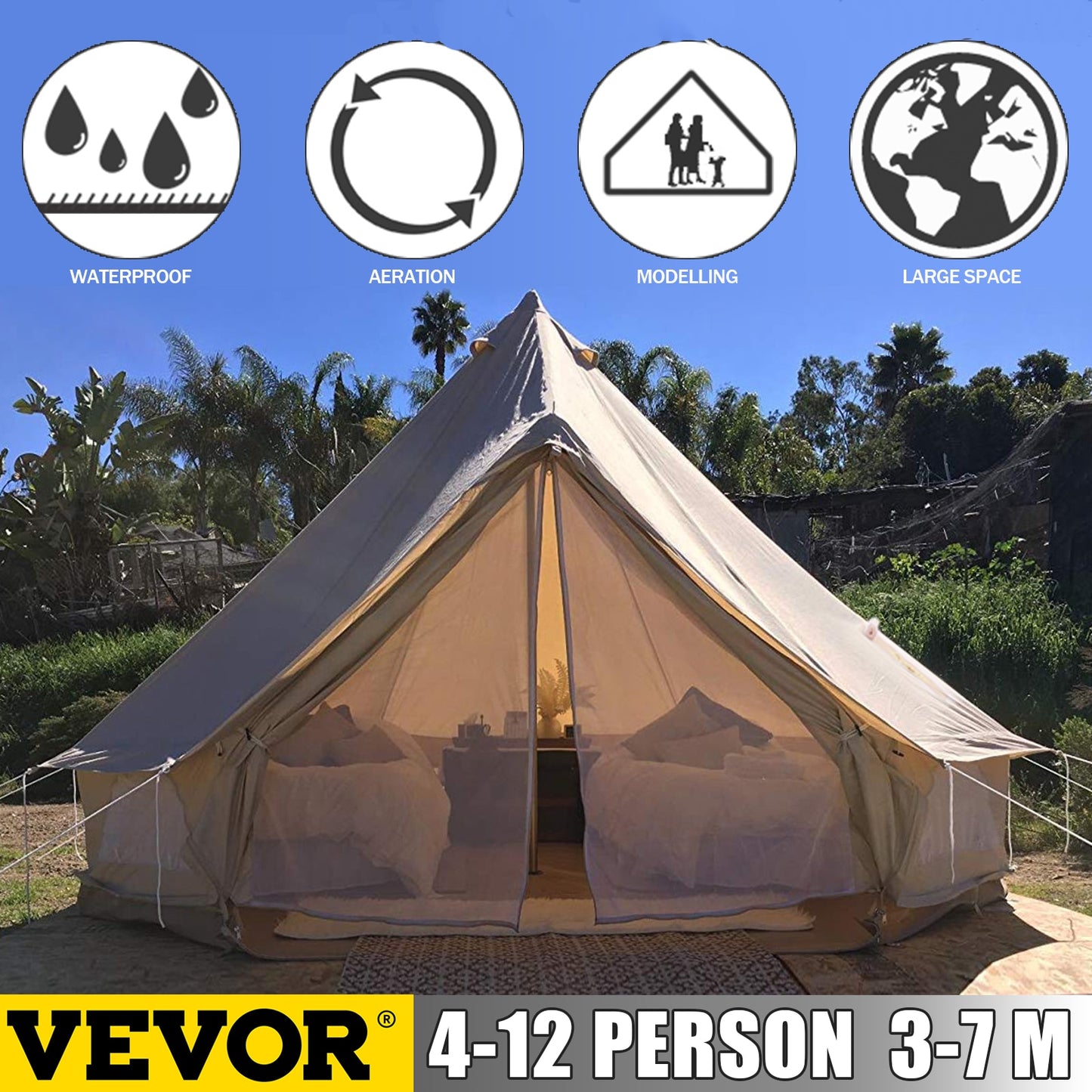 4-12 Person Waterproof Canvas Camping Bell Tent