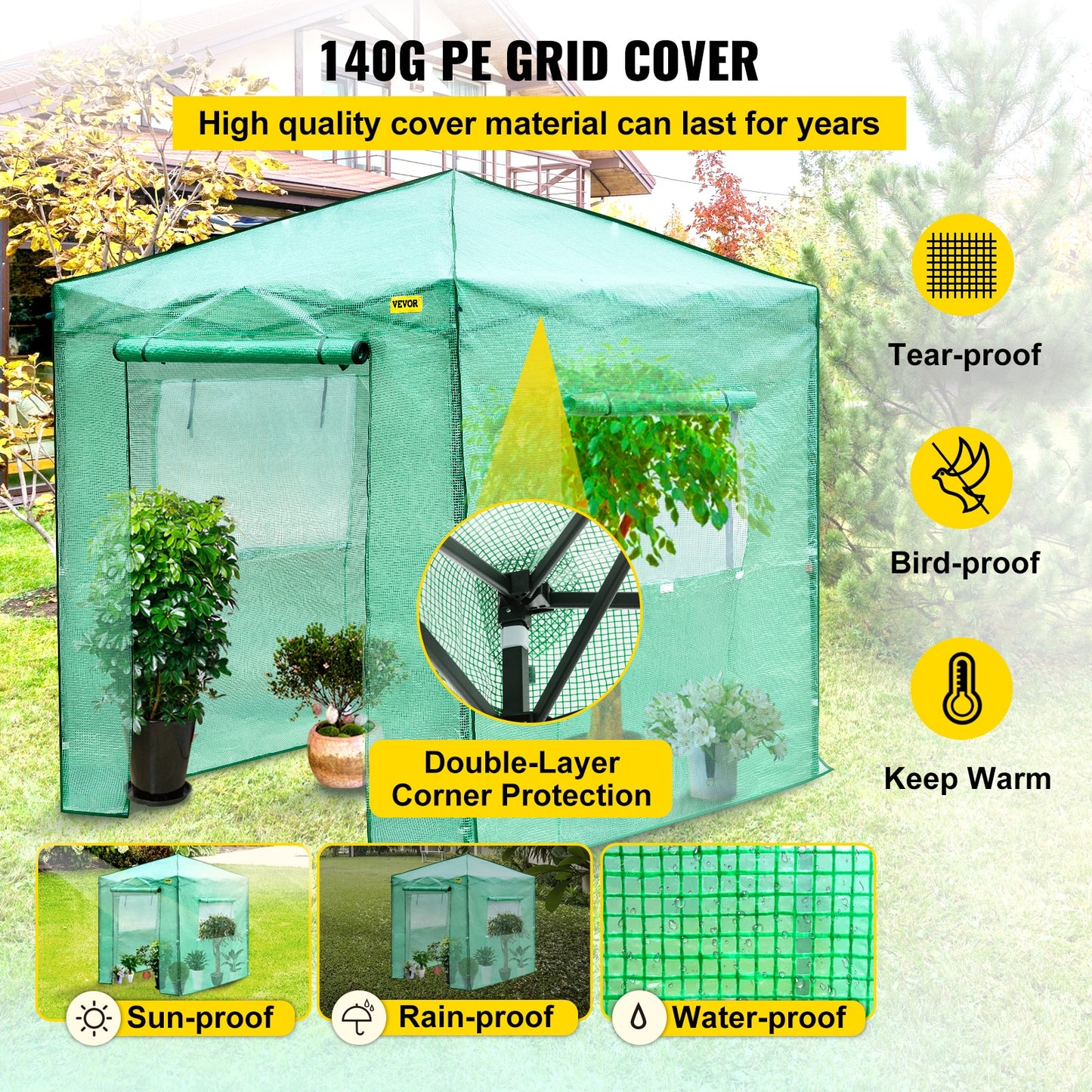 Portable Outdoor Garden Walk-in Greenhouse W/Roll-up Doors