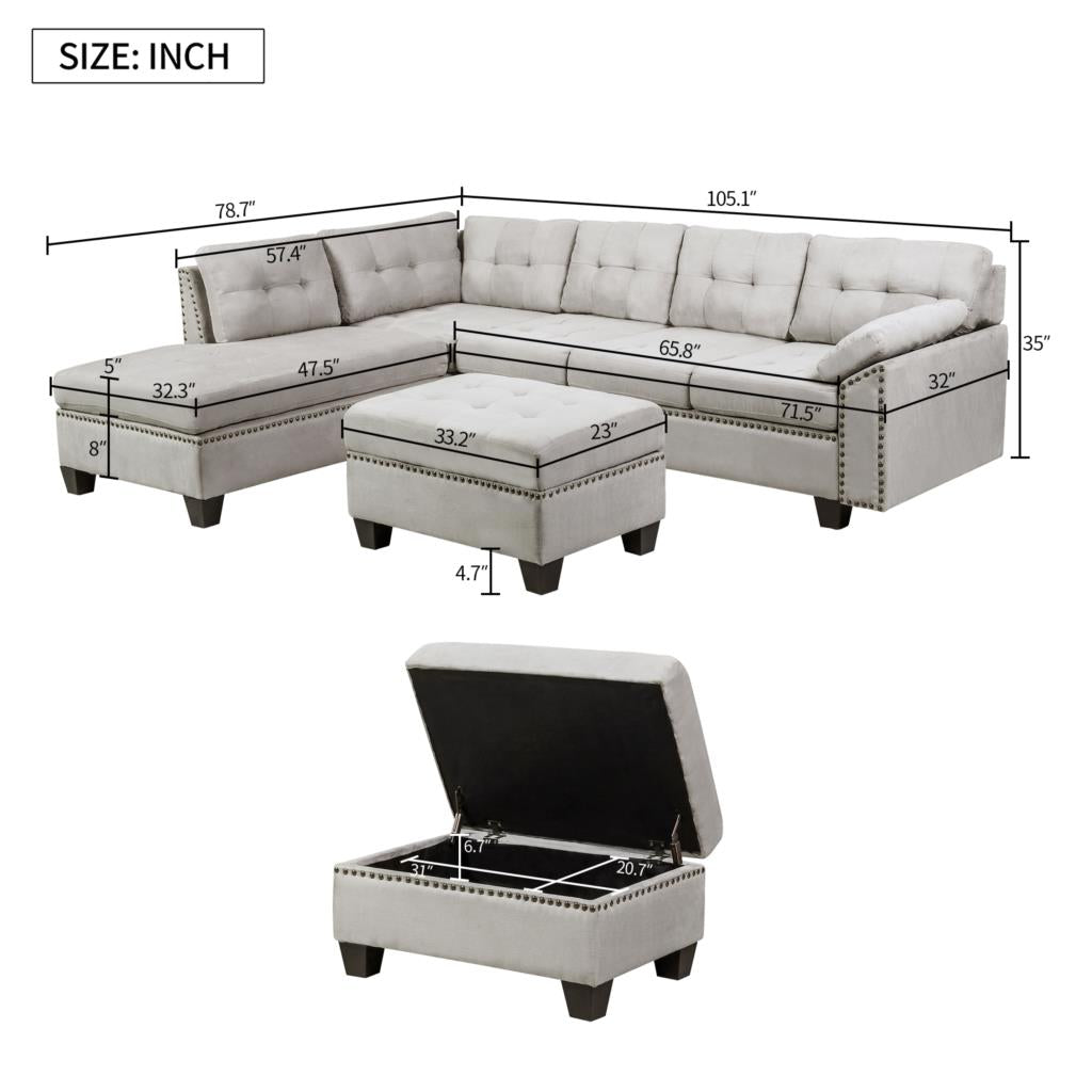 Sectional Sofa With Chaise Lounge And Ottoman