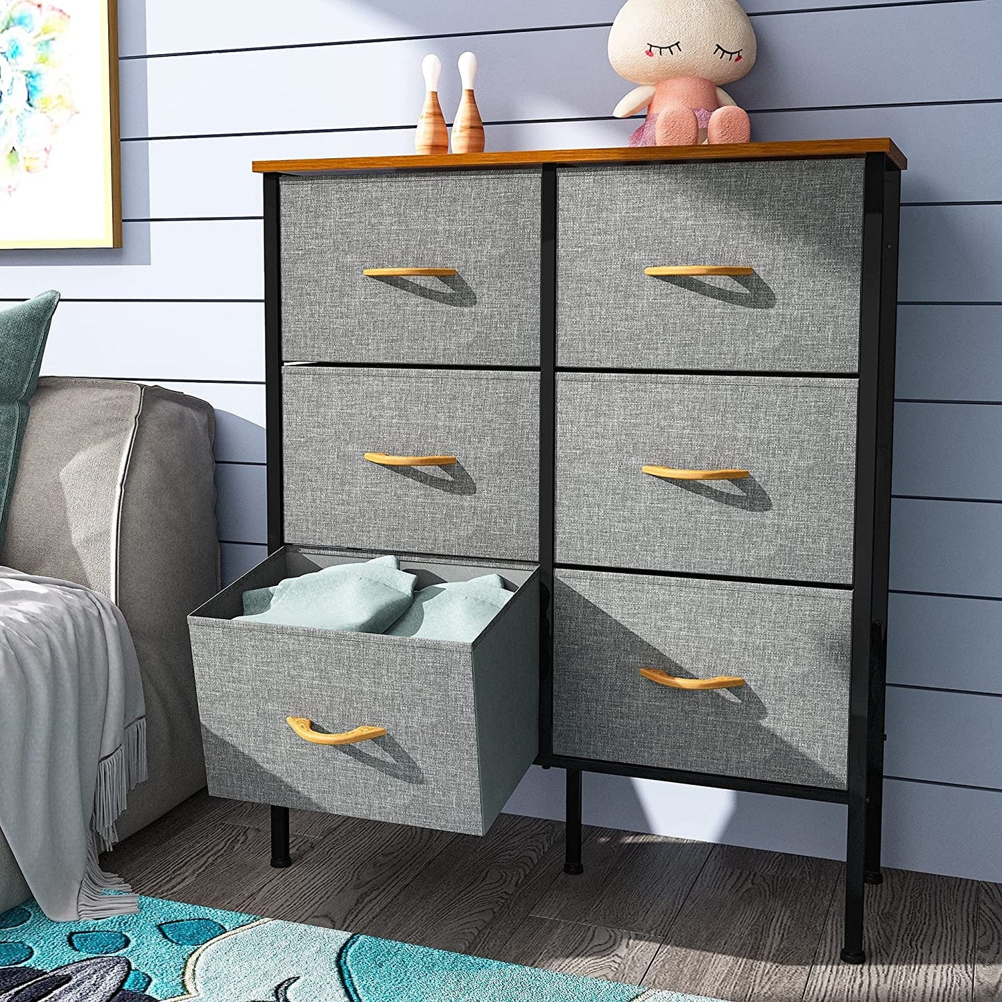 Dresser With 6 Drawers Fabric Storage Tower