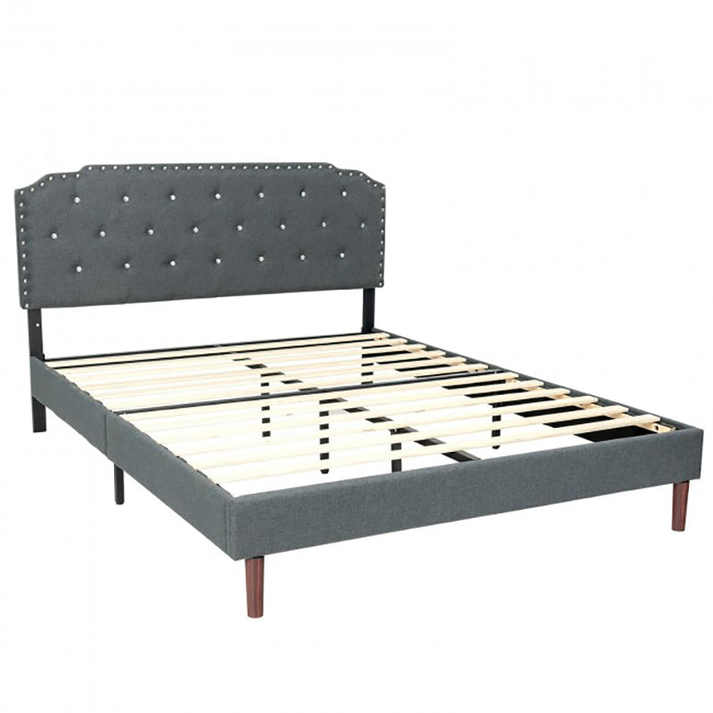 Upholstered Bed Frame w/Adjustable Diamond Button Headboard