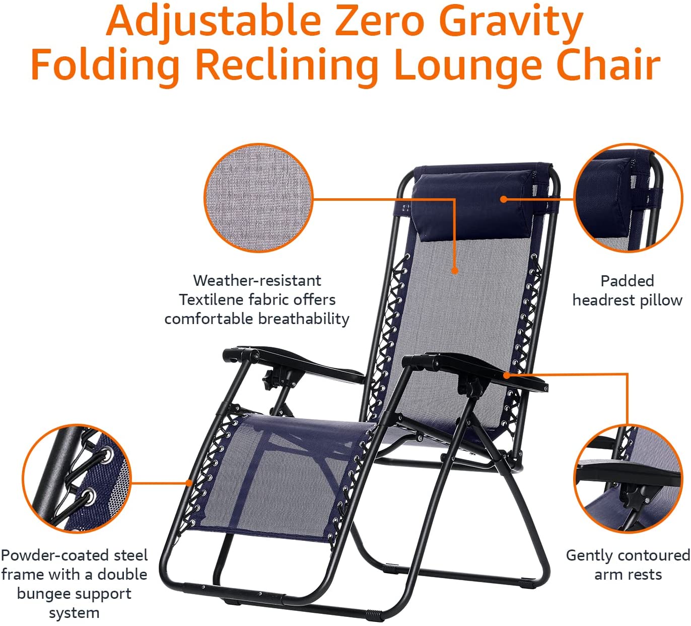 Outdoor Adjustable Folding Reclining Chair with Pillow