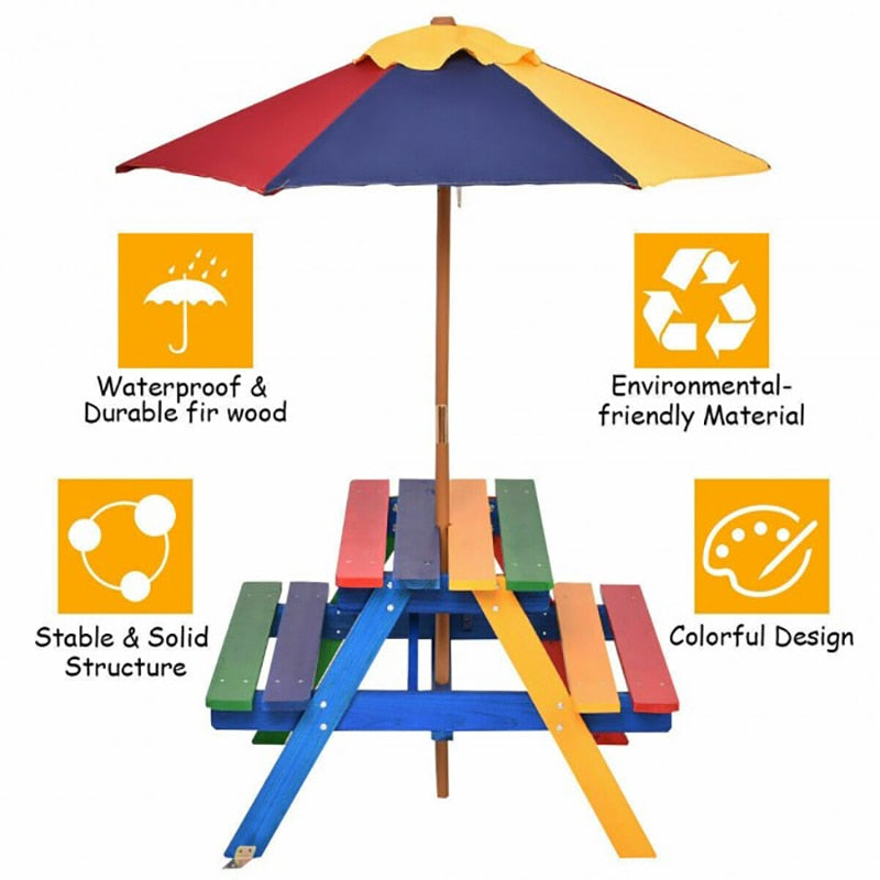 Kids Colorful Picnic Table with Umbrella